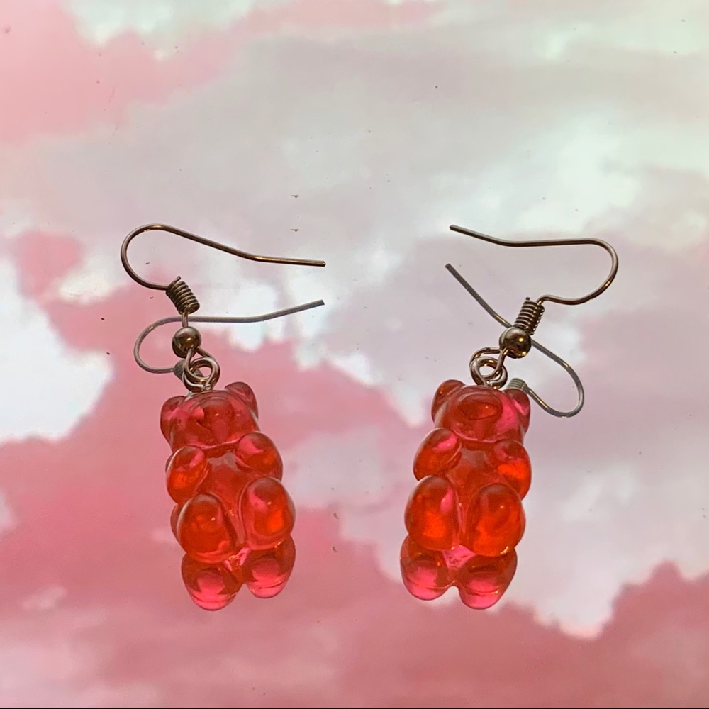 Handmade red gummy bear earrings